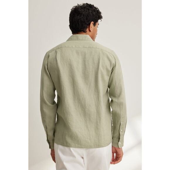 Velvet by Graham & Spencer Mens Caruso Linen Button Up Shirt in Celery M - Picture 6 of 8